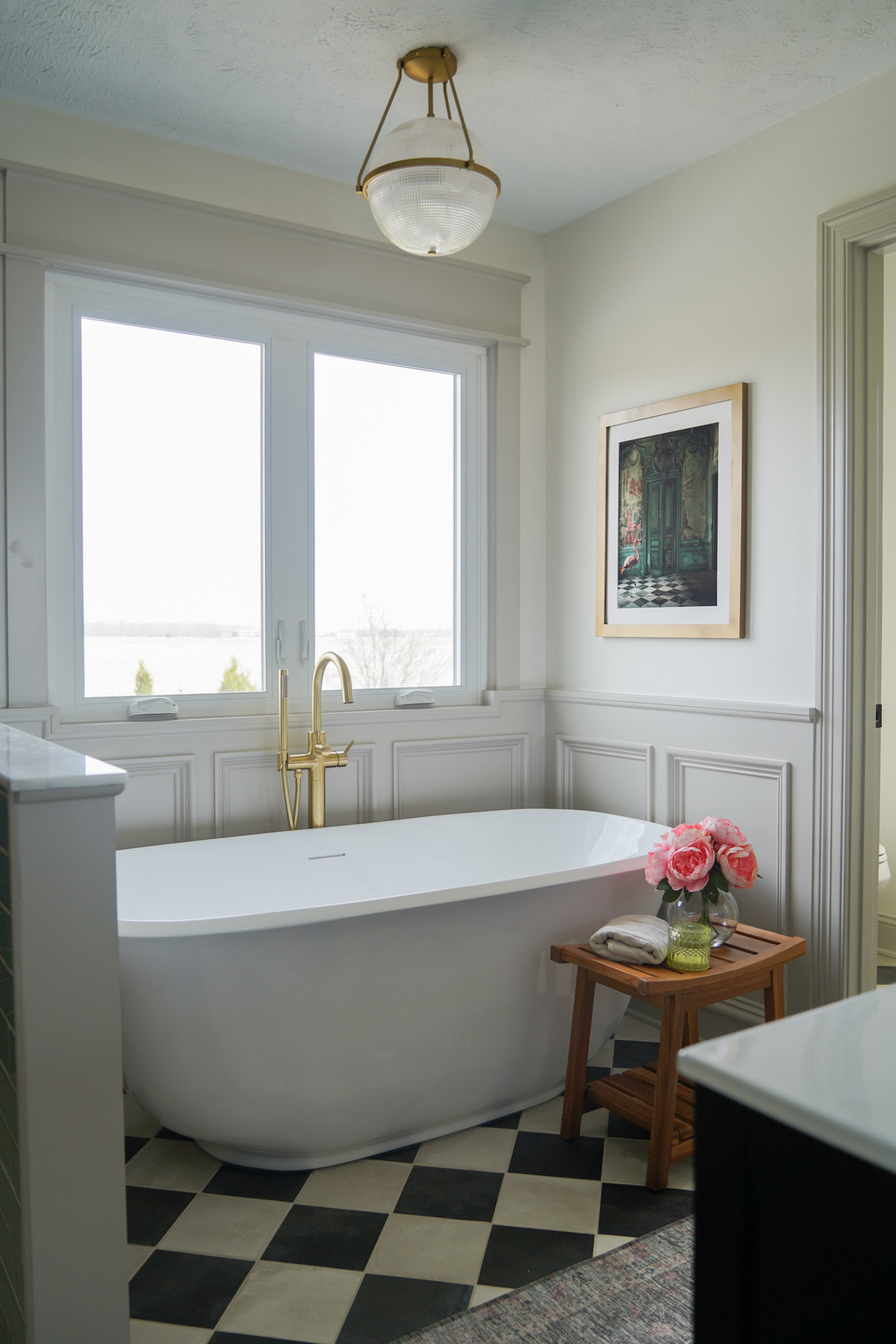 bathroom remodel, elegant bath, green and brass bathroom